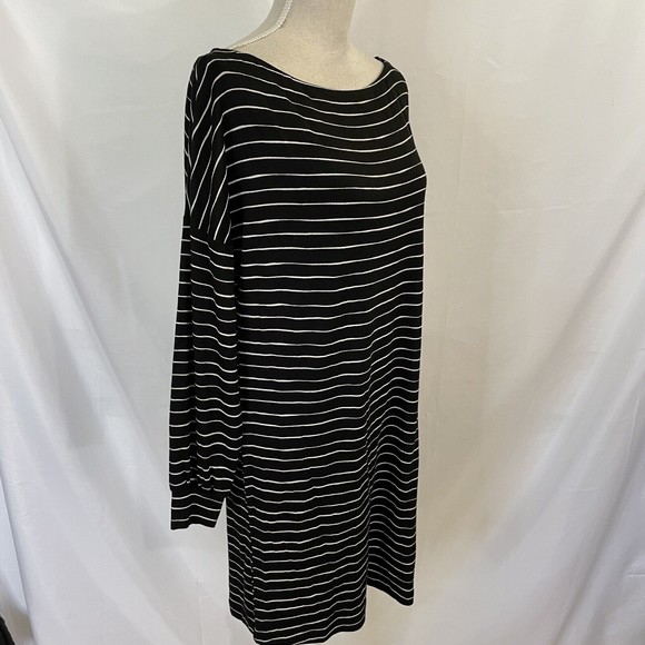 NEW Soma Weekend MED Long Sleeve Lounge Dress Stripe Black White $79 - Picture 3 of 5